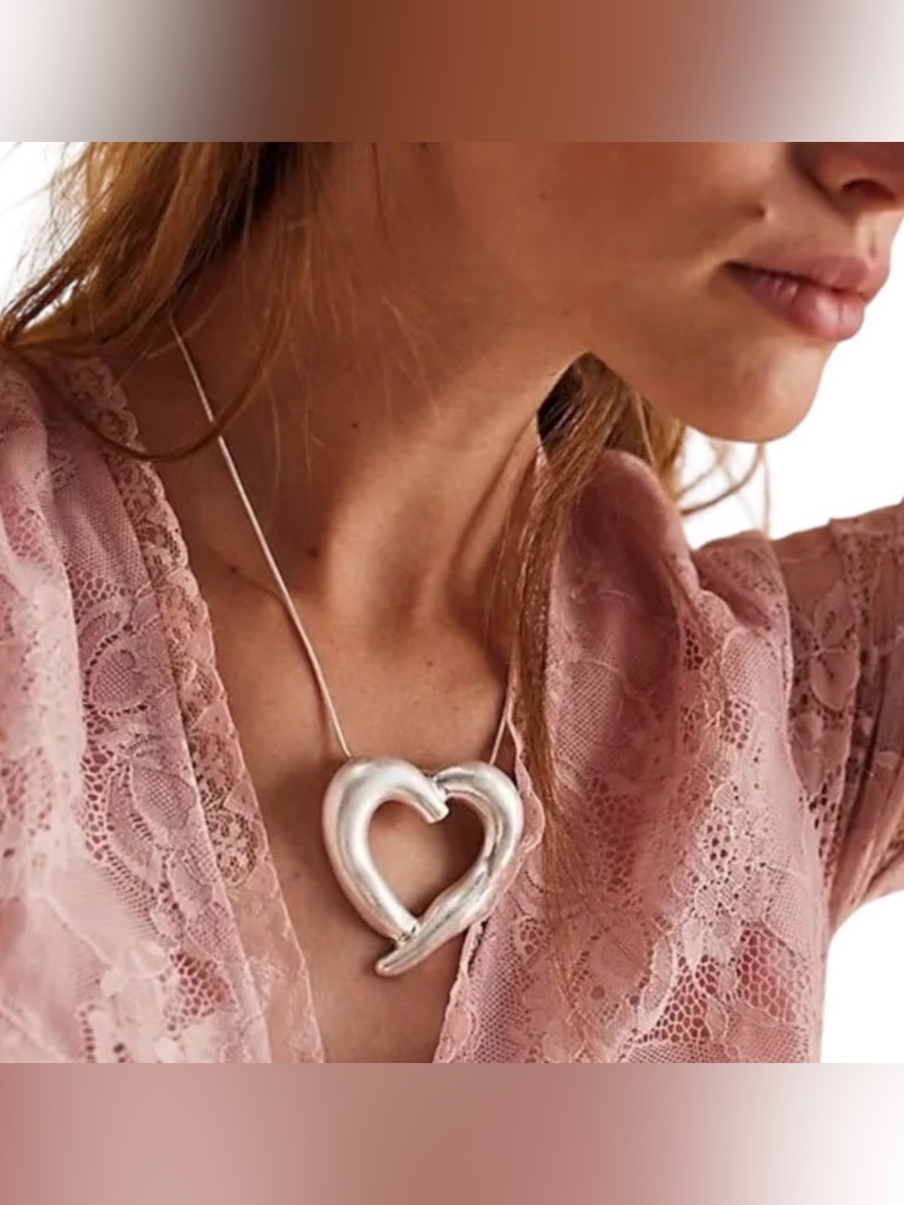 Free People Silver Heart Pendant Necklace NWT